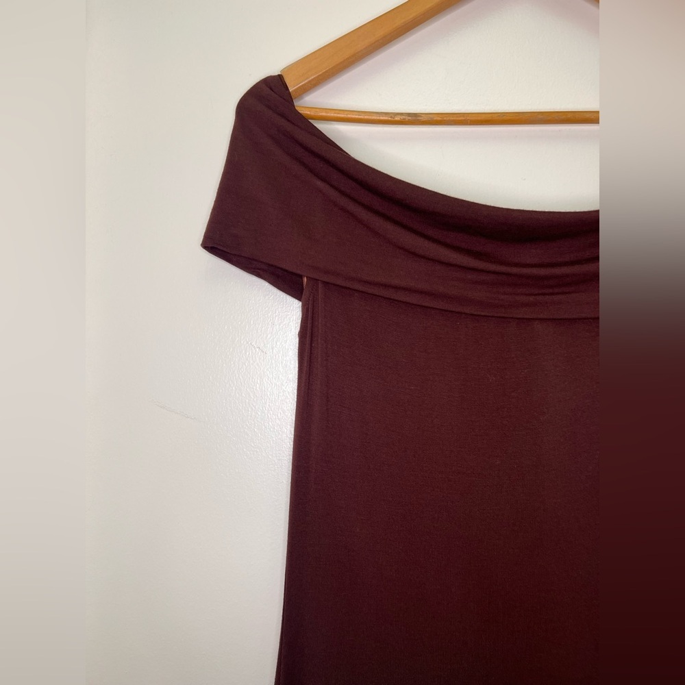 All The Ways NWT Chocolate Brown Off Shoulder Maxi spring wedding guest dress - Picture 6 of 14